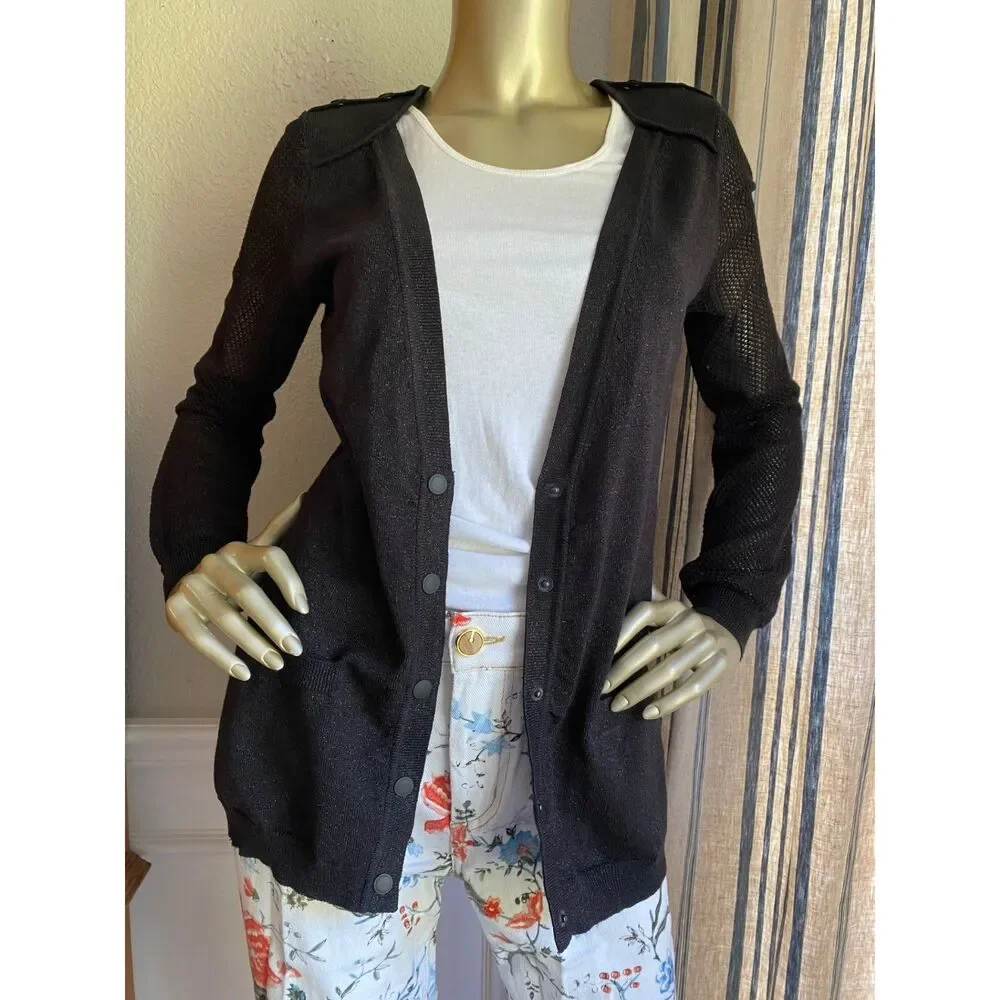 EUC Zac Posen for Target Black Sparkle Cardigan Mesh Sleeve L